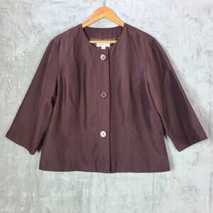 Coldwater Creek Brown Silk Button Up 3/4 Sleeve Lightweight Jacket Size 16